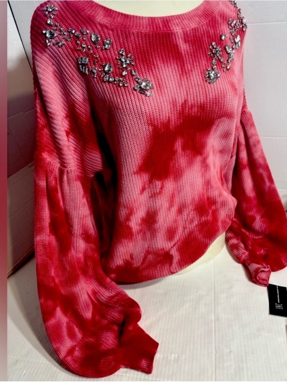 NWT INC Internationalyy Concepts Red Tie-Dye Rhinestone Embellished Sweater XL